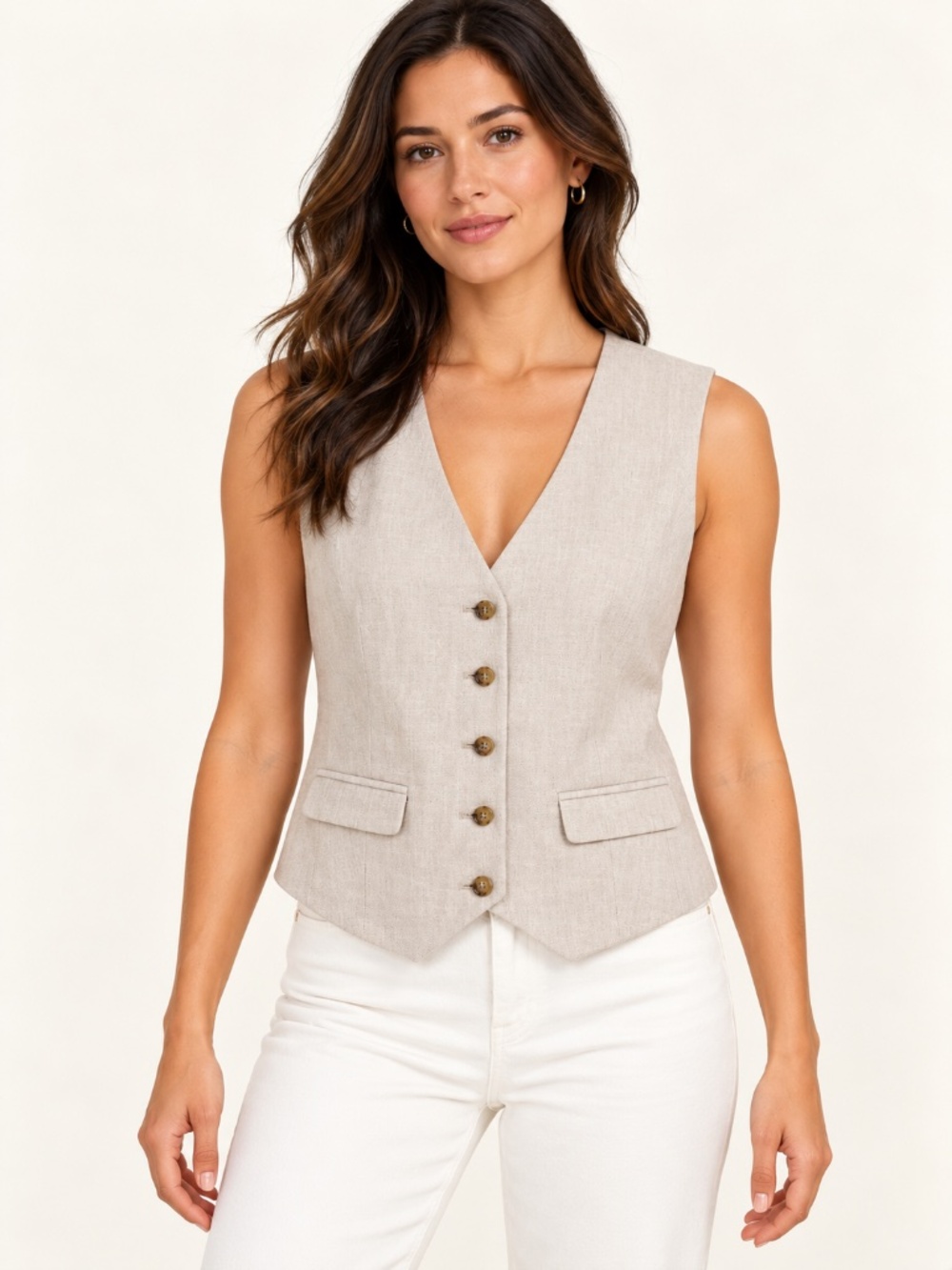 J.Crew Classic Vest In Stretch Linen Blend Tailored Button Front Old Money CA761
